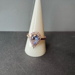 Elegant Natural Fusion Aqua Blue Quartz and Rose Gold Plated Teardrop Ring